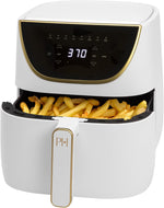 Paris Hilton Air Fryer, Large 6-Quart Capacity, Nonstick Made without PFAS, Touchscreen Display, 8-In-1 (Air Fry, Roast, Broil, Bake, Reheat, Keep Warm, Pizza, Dehydrate), Dishwasher Safe, White