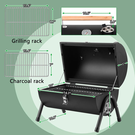Portable Charcoal Grill Set of 9, Hasteel Small Compact BBQ Grill, Mini Folding Outdoor Grill with Chimney, Tabletop Grill & Grilling Accessories for Barbecue Camping Picnic, Screwdriver & Thermometer