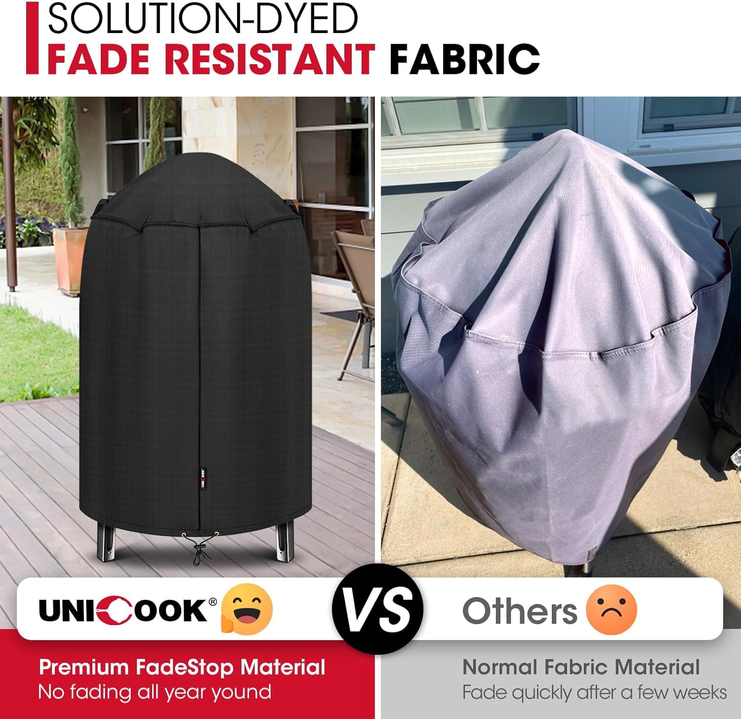 Unicook round Smoker Cover 30 Inch for Charcoal Kettle Grills, BBQ Grill Cover, Waterproof Vinyl Exterior with Polyester Lining, Compatible with Pit Barrel Cooker, Char-Griller and Akorn Kamado Etc.