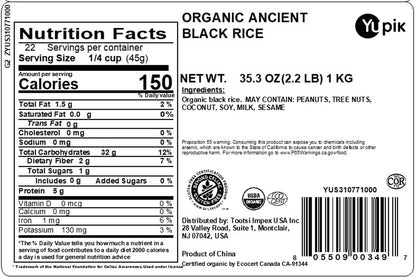 Yupik Organic Ancient Black Rice, 2.2 Lb (35.2 Oz), USDA Certified, Kosher, Gluten-Free, Whole Grain, Ideal for Cooking, Side Dishes, and Salads
