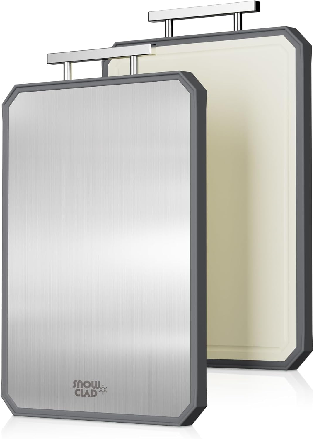 SNOWCLAD Stainless Steel Cutting Board,Double Sided Steel Cutting Boards for Kitchen,Stainless Steel/Wheat Straw Pp Large Board for Meat,Non Toxic Chopping,16 * 11 Inch,Dishwasher Safe