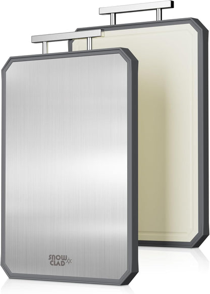 SNOWCLAD Stainless Steel Cutting Board,Double Sided Steel Cutting Boards for Kitchen,Stainless Steel/Wheat Straw Pp Large Board for Meat,Non Toxic Chopping,16 * 11 Inch,Dishwasher Safe