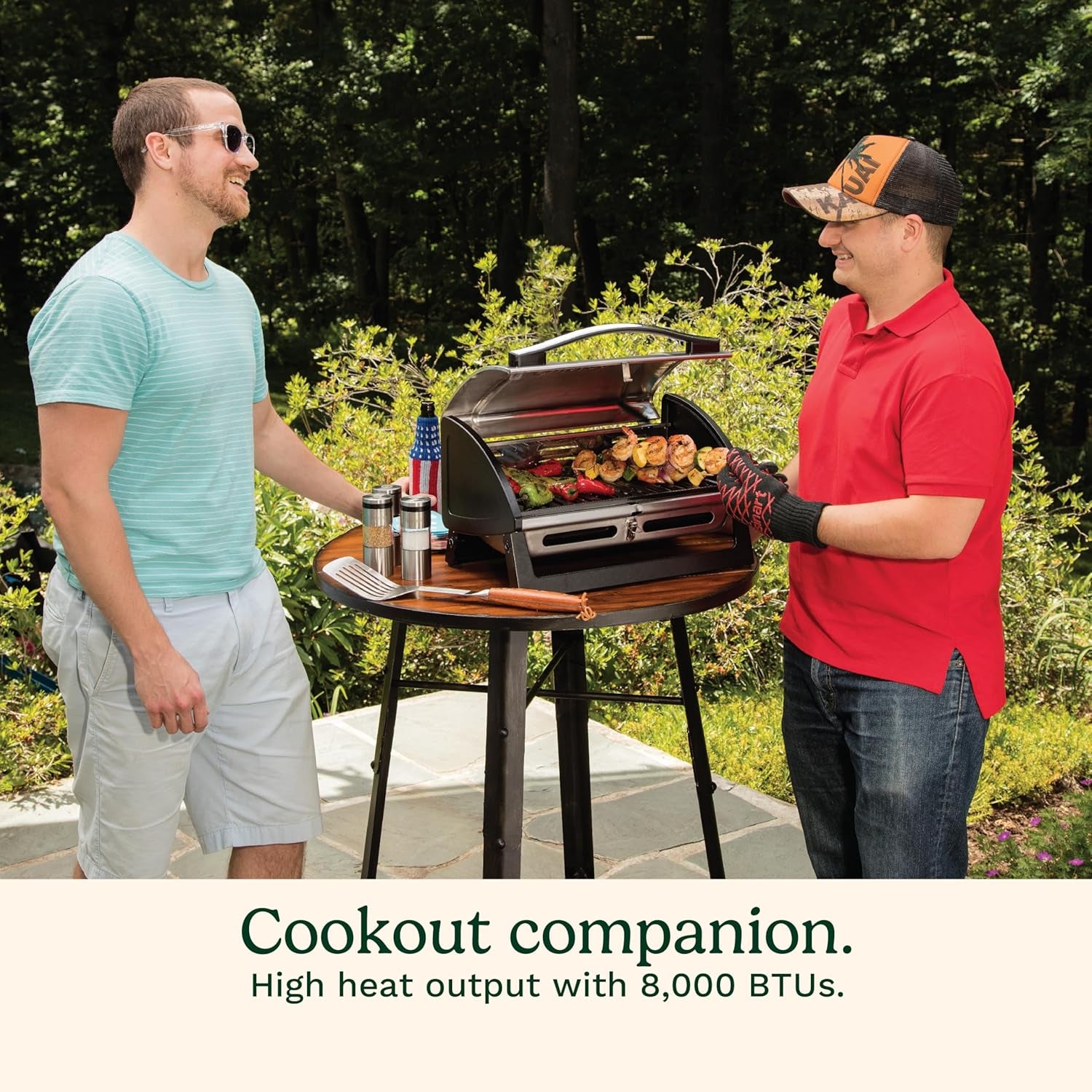 Cuisinart Grillster Portable Gas Grill, Stainless Steel Compact BBQ Grill with Locking Lid for Easy Transport, 8000 BTU Propane Grill with Dishwasher Safe Cooking Grate, Small Grill for Camping & Bbqs