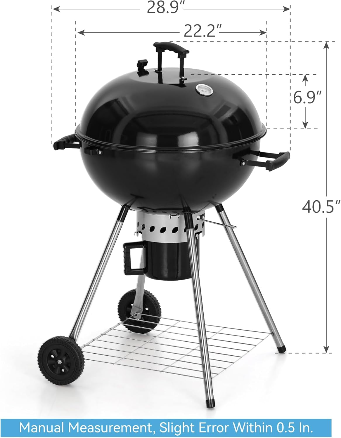 GREEN PARTY 22 Inch Kettle Charcoal BBQ Grill with Wheels, Portable Charcoal Grill with Porcelain-Enameled Lid & Ash Catcher for Outdoor Cooking Barbecue Camping Picnics Tailgating