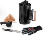 Charcoal Chimney Starter, Heavy Duty Premium Chimney Starter for Charcoal Grills BBQ Accessory with Heat Resistant Wooden Handle for Outdoor Grill Camping (‌Black)