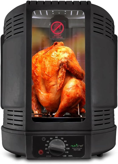 Nutrichef Vertical Countertop Rotisserie Oven Roaster, Rotating Shawarma and Kebab Machine with Skewer and Rack, Basket Tower, Roasting Rack, Poultry Tower, Drip Tray, for Meat Chicken Turkey Lamb