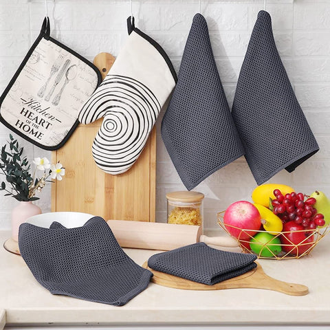 Image of Homaxy 100% Cotton Waffle Weave Kitchen Dish Cloths, Ultra Soft Absorbent Quick Drying Dish Towels, 12 X 12 Inches, 6-Pack, Dark Grey