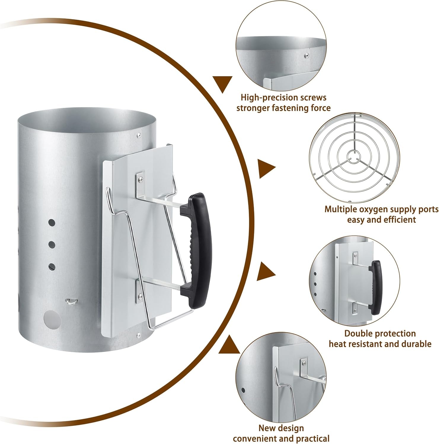 E500 Larger Charcoal Chimney Starter with 60Pcs Charcoal Starter, Coal Chimney Starter for Grill, BBQ Fire Starter Kit