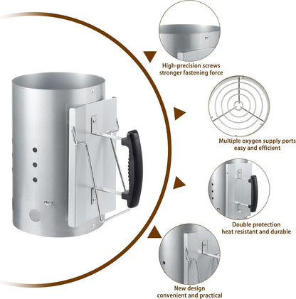 E500 Larger Charcoal Chimney Starter with 60Pcs Charcoal Starter, Coal Chimney Starter for Grill, BBQ Fire Starter Kit