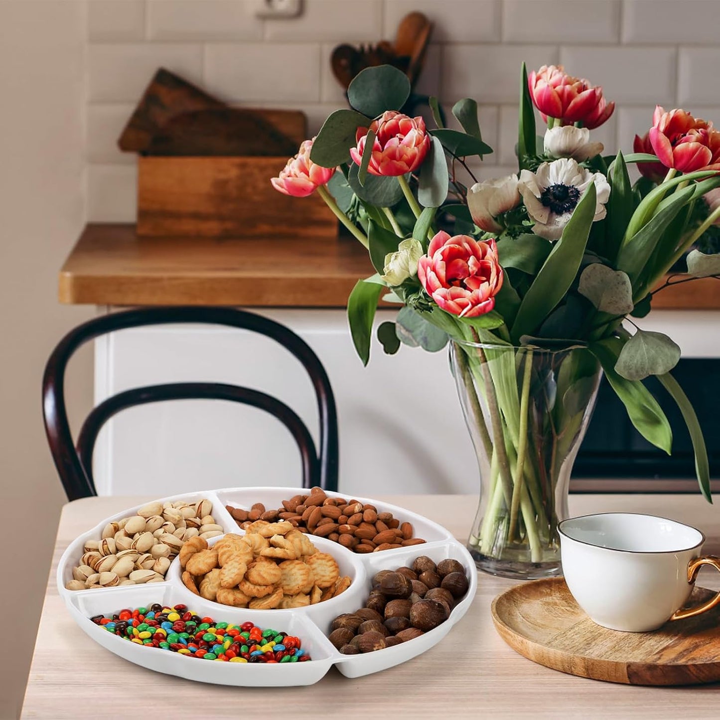 3 Pack Divided Serving Tray, 13 Inch Unbreakable Chip and Dip Platter, Melamine Appetizer Serving Plate, 5 Sectional Party Snack Relish Tray for Serving Food, Nuts, Candy, Dried Fruit, Veggies