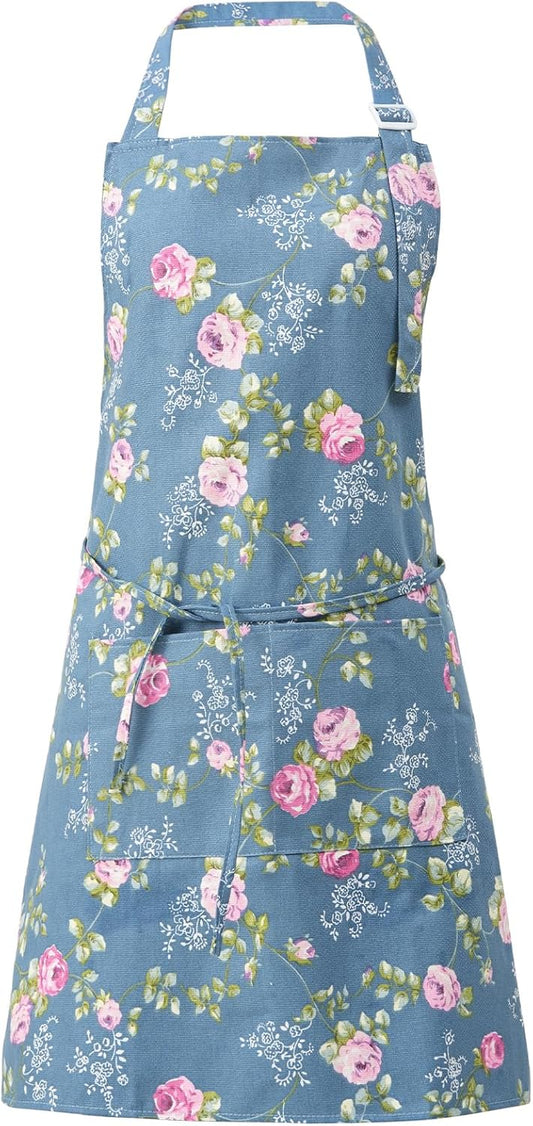 DILLMAN Aprons for Women with Pockets Cotton Linen Cooking Kitchen Baking Soft Durable Floral Gardening Apron