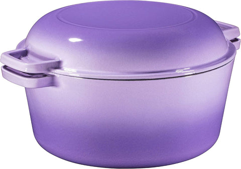 Image of Bruntmor 2-In-1 Enamel Cast Iron Dutch Oven with Handles - Crock Pot Purple Cast Iron Pot with Skillet Lid - All-In-One Cookware Braising Pan for Casserole Dish - 5 Quart, Purple