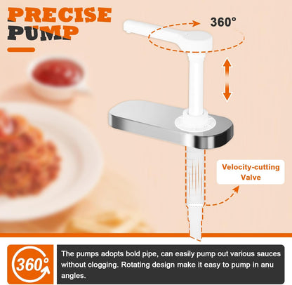3.2Quart Condiment Pump Station Stainless Steel Sauce Dispenser Pump Condiment Pump Dispenser with 3 of 1.1 Quart Jars