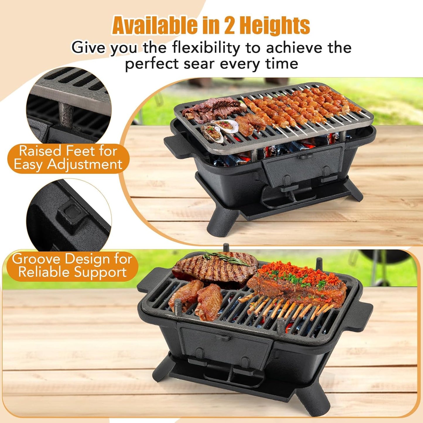 Giantex Portable Hibachi Grill, Double-Sided Cast Iron Grill with Air Regulating Door & Fire Gate, Grate Lifter, Ideal for Outdoor Picnic, Camping & Backyard Barbecue Cooking