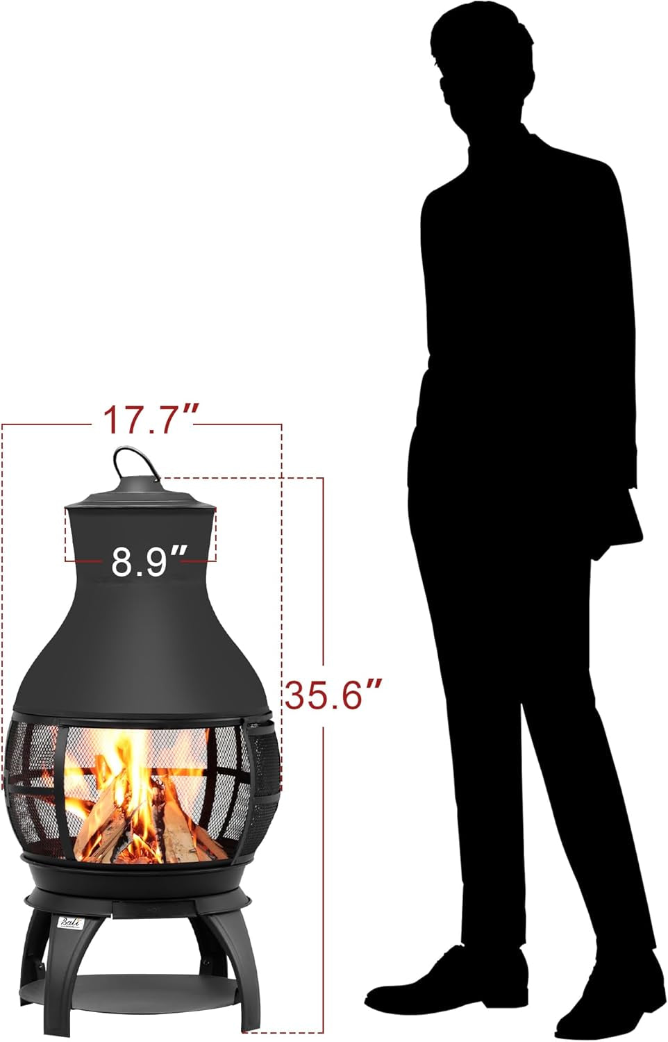 BALI OUTDOORS Fire Pit Wood Burning Chiminea outside Fireplace Patio Small Firepit, Size 17.7" W X 35.6" H, Brown-Black
