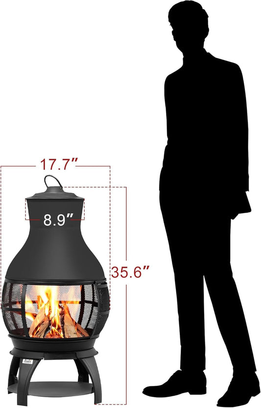 BALI OUTDOORS Fire Pit Wood Burning Chiminea outside Fireplace Patio Small Firepit, Size 17.7" W X 35.6" H, Brown-Black