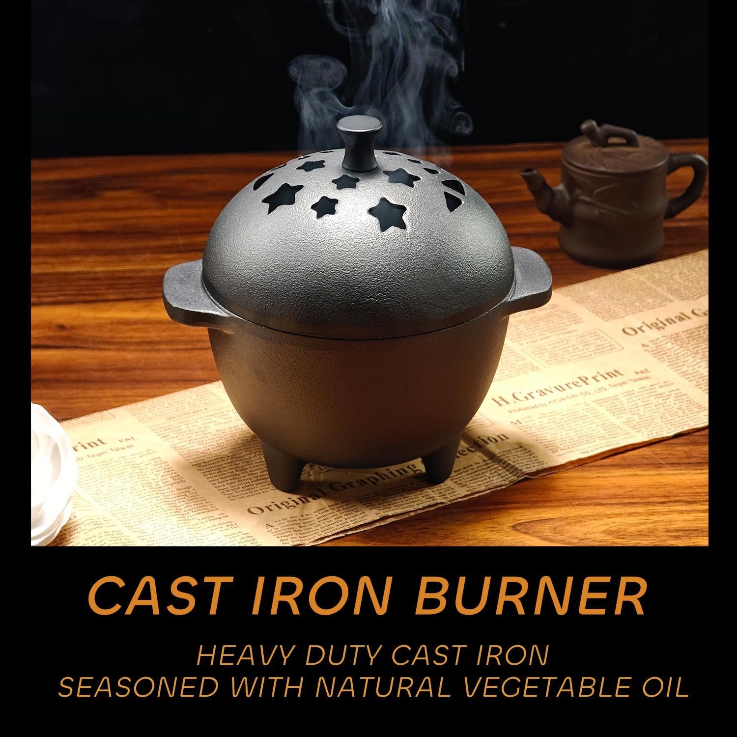 Cast Iron Incense Burner - Cast Iron Incense Holder Mini Cauldron for Sage, Palo Santo, Resin, Charcoal & Japanese Incense | Home, Rituals & Meditation Censer Bowl