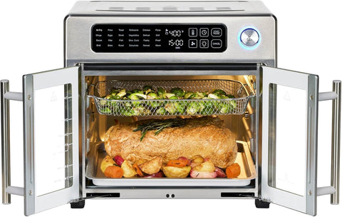 Image of Emeril Lagasse Extra Large French Door Air Fryer Toaster Oven Combo, 24 Cooking Functions and Digital Controls, 7 Accessories Included, Stainless Steel Finish, 26QT Capacity