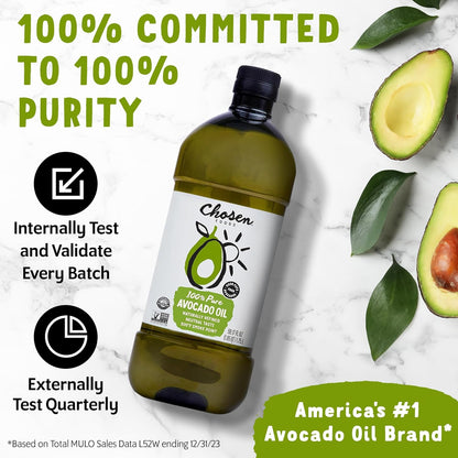 Chosen Foods 100% Pure Avocado Oil for Cooking - 1.75L - Made with Good Fats from Avocados, Naturally Refined, Never Adulterated, High Smoke Point, Non-Gmo, Soy-Free, Canola Oil-Free, Gluten-Free, Paleo, Keto