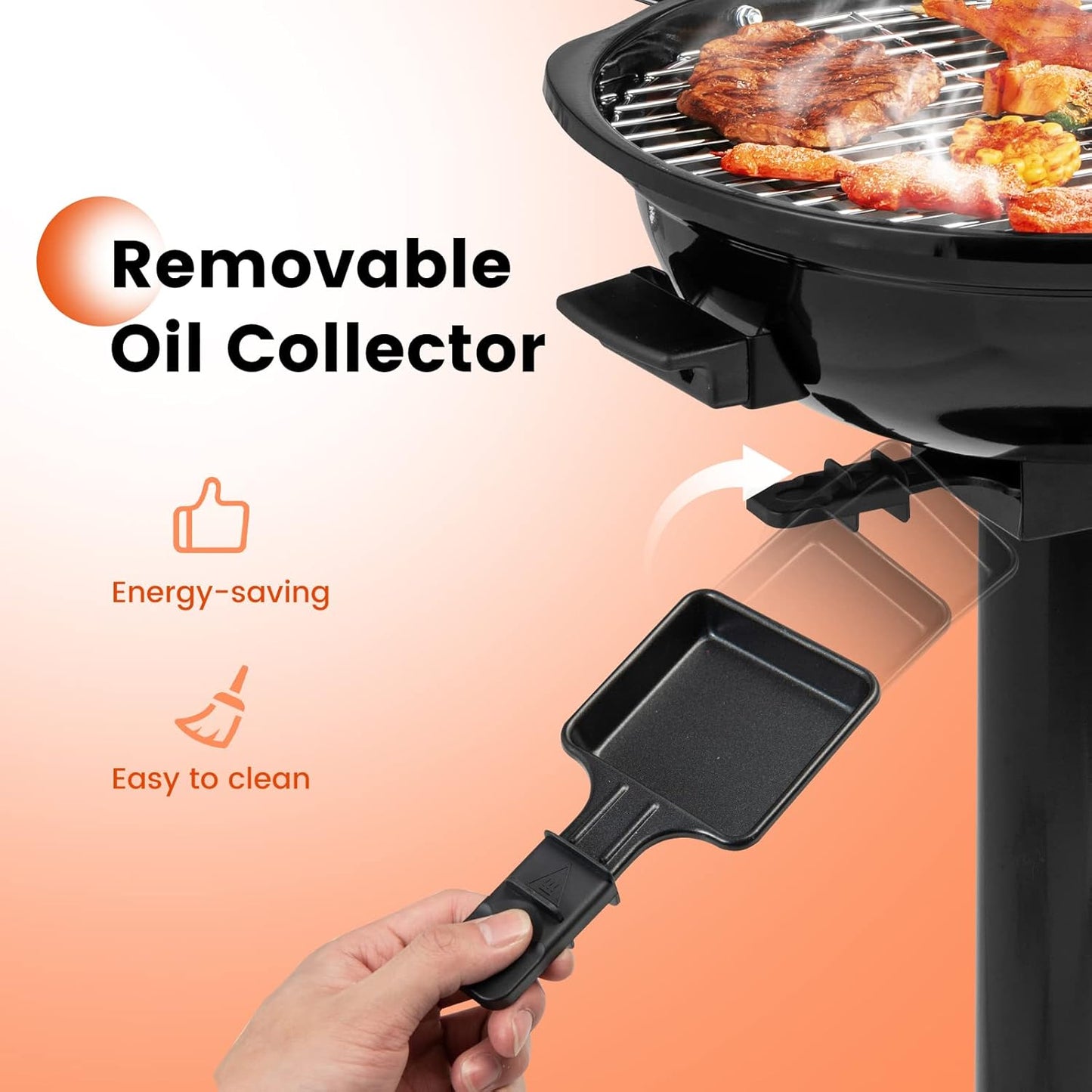 COSTWAY Electric BBQ Grill, Portable Grill with Metal Cooking Grilling Rack, Detachable Temperature Control & Removable Grease Collector, Outdoor Freestanding Grill for Camping &Tailgating (Black)