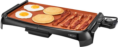 BELLA Griddle Ceramic Copper TI, Healthy-Eco Non-Stick Coating, Hassle-Free Clean Up, Large Submersible Cooking Surface, 10" X 16", Copper/Black