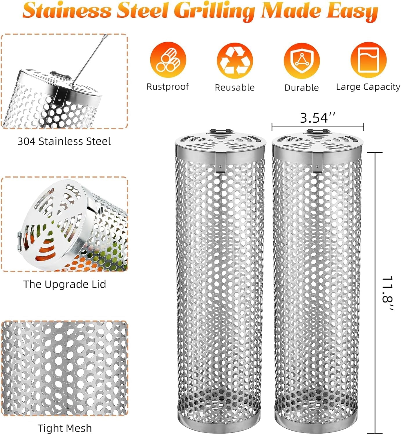 Grill Basket for Outdoor Camping,Bbq Grill Basket, Rolling Grilling Basket, Stainless Steel Grill Mesh Barbeque Grill Accessories, Portable Grill Baskets for Fish, Meat, Gifts for Men Dad Husband