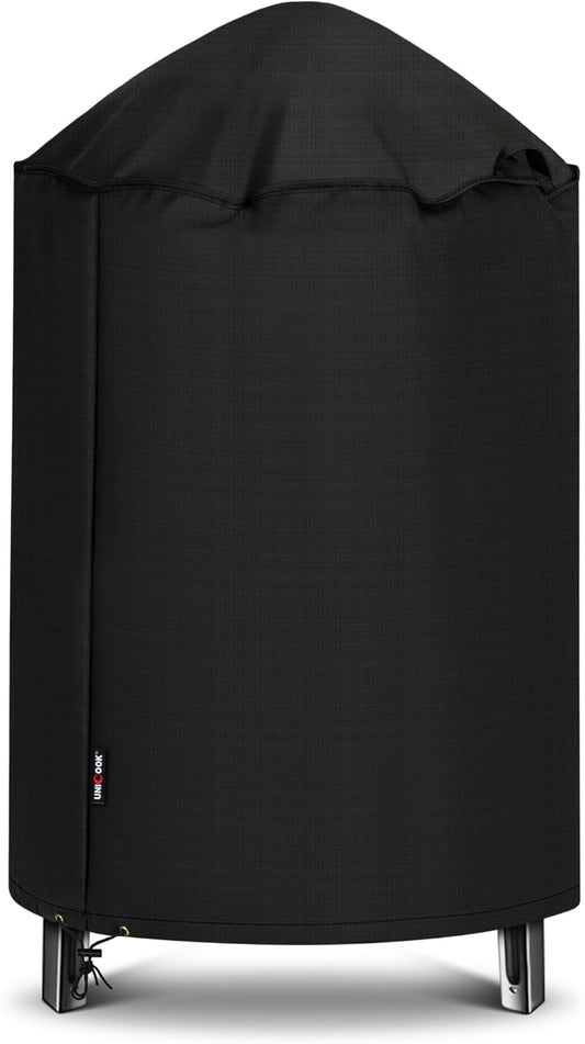 Unicook round Smoker Cover 30 Inch for Charcoal Kettle Grills, BBQ Grill Cover, Waterproof Vinyl Exterior with Polyester Lining, Compatible with Pit Barrel Cooker, Char-Griller and Akorn Kamado Etc.