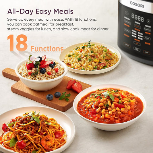 COSORI Rice Cooker 10 Cup, 24H Keep Warm, 18 Functions Fuzzy Logic Rice Maker with Stainless Steel Steamer Basket, Sauté, Slow Cooker, Black