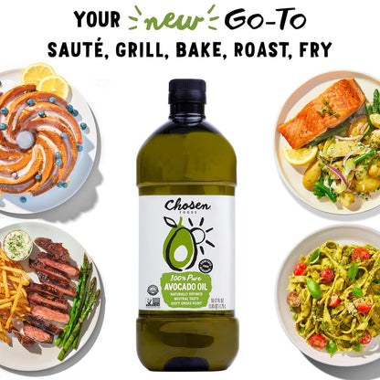 Chosen Foods 100% Pure Avocado Oil for Cooking - 1.75L - Made with Good Fats from Avocados, Naturally Refined, Never Adulterated, High Smoke Point, Non-Gmo, Soy-Free, Canola Oil-Free, Gluten-Free, Paleo, Keto