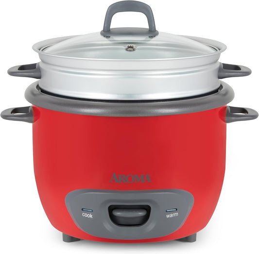 Aroma Housewares 14-Cup (Cooked) (7-Cup UNCOOKED) Pot Style Rice Cooker and Food Steamer (ARC-747-1NGR) , Red