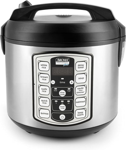 Aroma Housewares Professional plus ARC-5000SB 20 Cup (Cooked) Digital Rice Cooker, Food Steamer, Slow Cooker, Stainless Exterior/Nonstick Pot, Silver, Black, 10-Cup Uncooked/20-Cup Cooked/4Qt