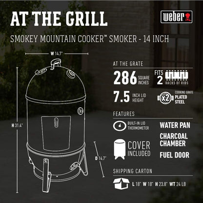 Weber 14-Inch Smokey Mountain Cooker, Charcoal Smoker