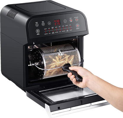 Gowise USA GW44800-O Deluxe 12.7-Quarts 15-In-1 Electric Air Fryer Oven with Rotisserie and Dehydrator + 50 Recipes QT, Black/Silver