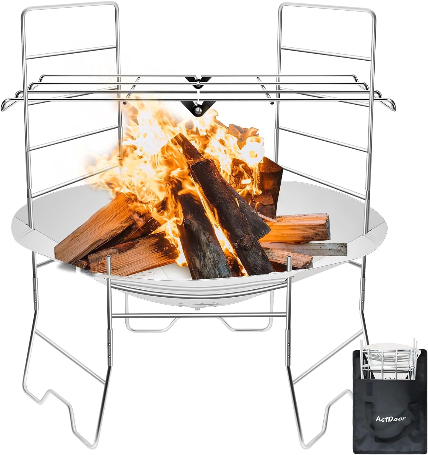Actdoer Camping Fire Pit 17 Inch - 304 Stainless Steel Portable Fire Pit with Storage Bag for Outdoor Wood Burning, Camping, Backpacking, Outdoor Heating