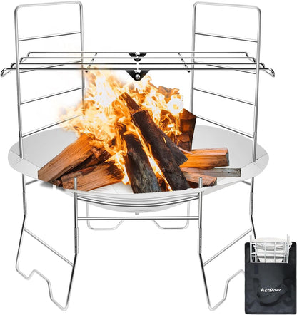 Actdoer Camping Fire Pit 17 Inch - 304 Stainless Steel Portable Fire Pit with Storage Bag for Outdoor Wood Burning, Camping, Backpacking, Outdoor Heating