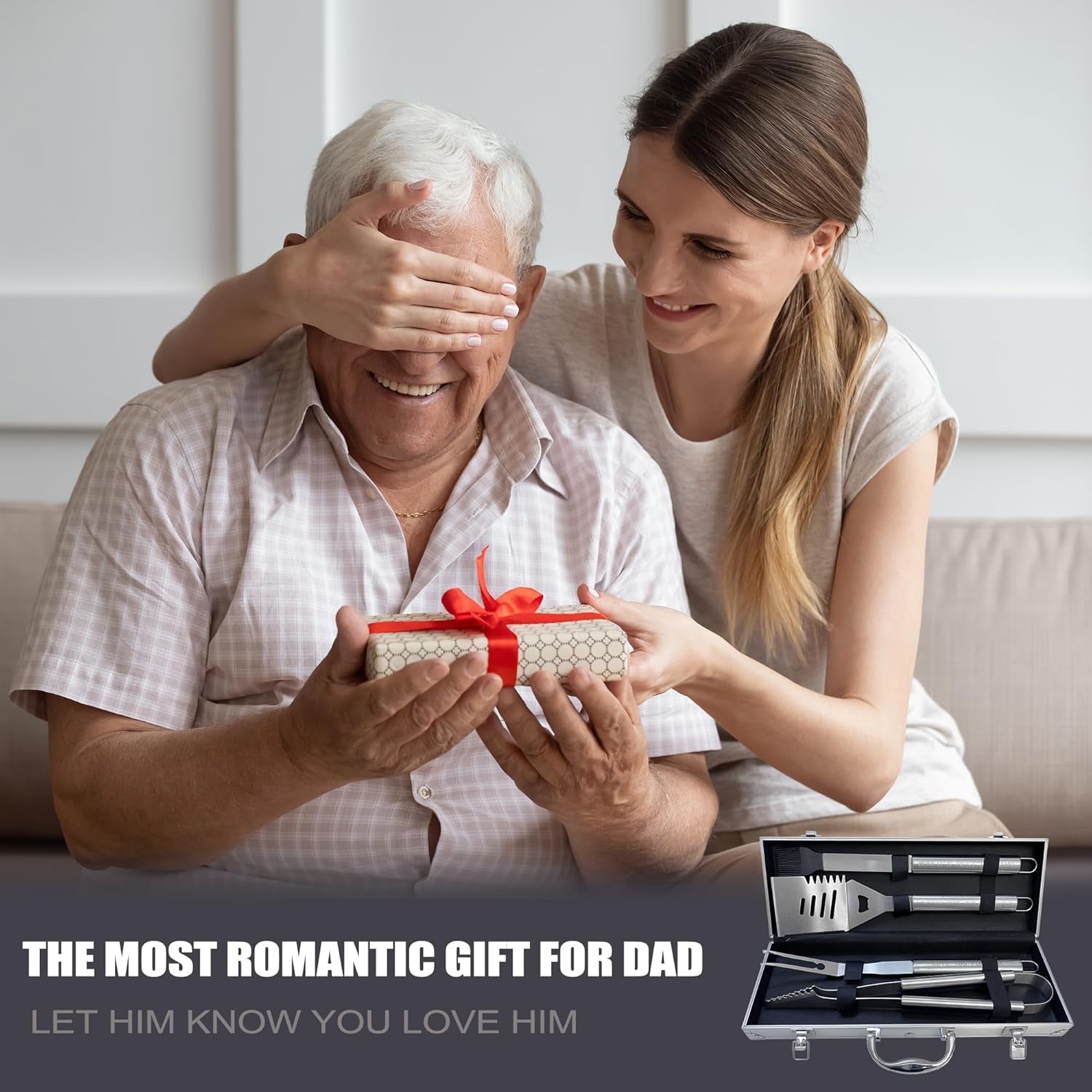 Dad Gifts, Fathers Day Dad Gifts from Daughter Son Heavy Duty Grilling Accessories Kit for Backyard BBQ, Dad Birthday Gift Thick Stainless Steel Grill Utensils with Non-Slip Handle Tool Grill Present