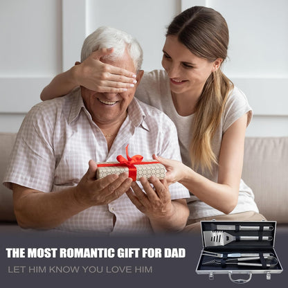 Dad Gifts, Fathers Day Dad Gifts from Daughter Son Heavy Duty Grilling Accessories Kit for Backyard BBQ, Dad Birthday Gift Thick Stainless Steel Grill Utensils with Non-Slip Handle Tool Grill Present