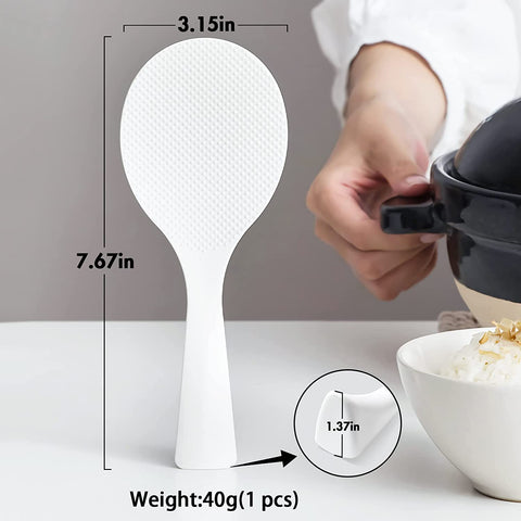 Image of 2 Pcs Plastic Rice Paddle,Non Stick Standing Rice Spoon Scooper Spatula,Heat Resistant Rice Cooker Spoon (White)