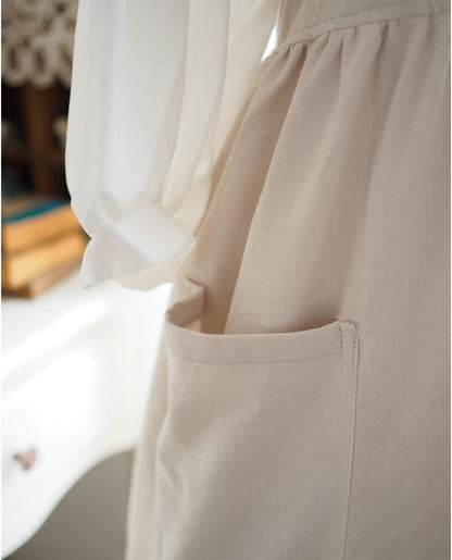 Uaussi Cotton Linen Apron Cross Back Work Apron for Women with Pockets Pinafore Dress X Cross Halter Apron for Chef Gardening