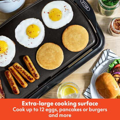 BELLA Electric Griddle & Flat Grill with Nonstick Large Cooking Surface and Removable Probe for Eggs, Tortillas, Pancake and More, 10.5" X 20", Black