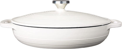 Lodge 3.6 Quart Enameled Cast Iron Oval Casserole with Lid– Dual Handles – Oven Safe up to 500° F or on Stovetop - Use to Marinate, Cook, Bake, Refrigerate and Serve – Oyster White