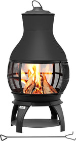BALI OUTDOORS Fire Pit Wood Burning Chiminea outside Fireplace Patio Small Firepit, Size 17.7" W X 35.6" H, Brown-Black
