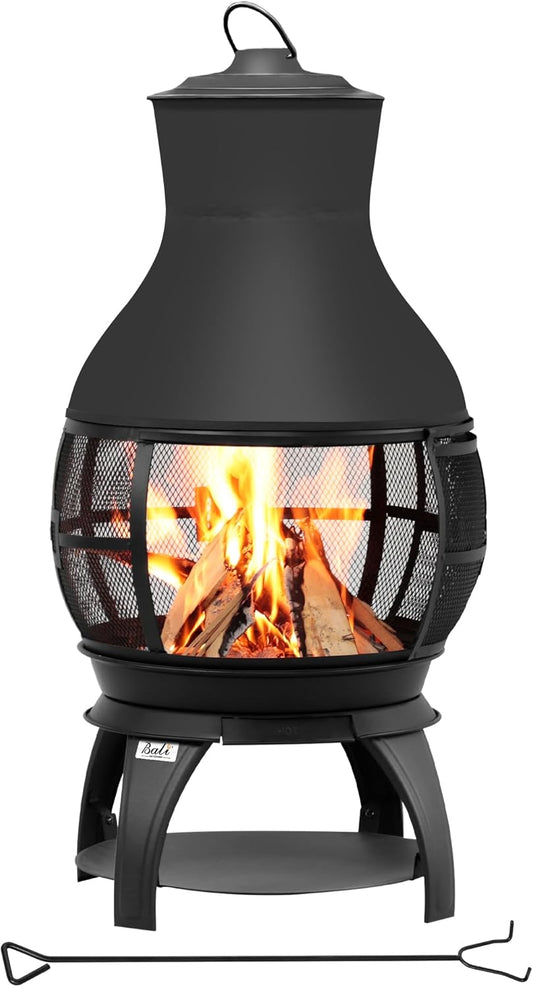 BALI OUTDOORS Fire Pit Wood Burning Chiminea outside Fireplace Patio Small Firepit, Size 17.7" W X 35.6" H, Brown-Black