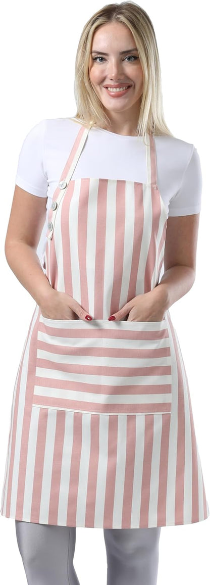 Kitchen Apron Waterdrop Resistant Cotton Apron with Adjustable Aprons for Women with Pockets Cooking Apron Chef Apron for Men (1, Powder Pink)