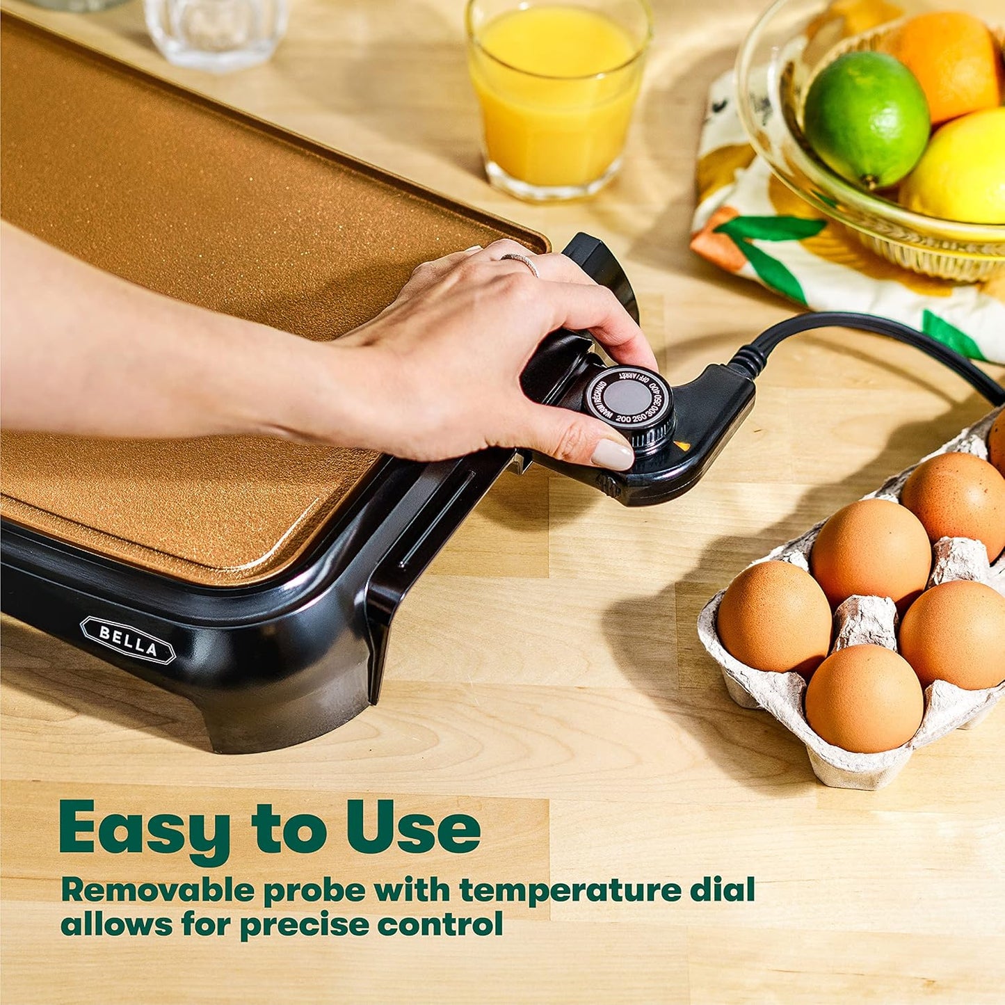 BELLA Griddle Ceramic Copper TI, Healthy-Eco Non-Stick Coating, Hassle-Free Clean Up, Large Submersible Cooking Surface, 10" X 16", Copper/Black