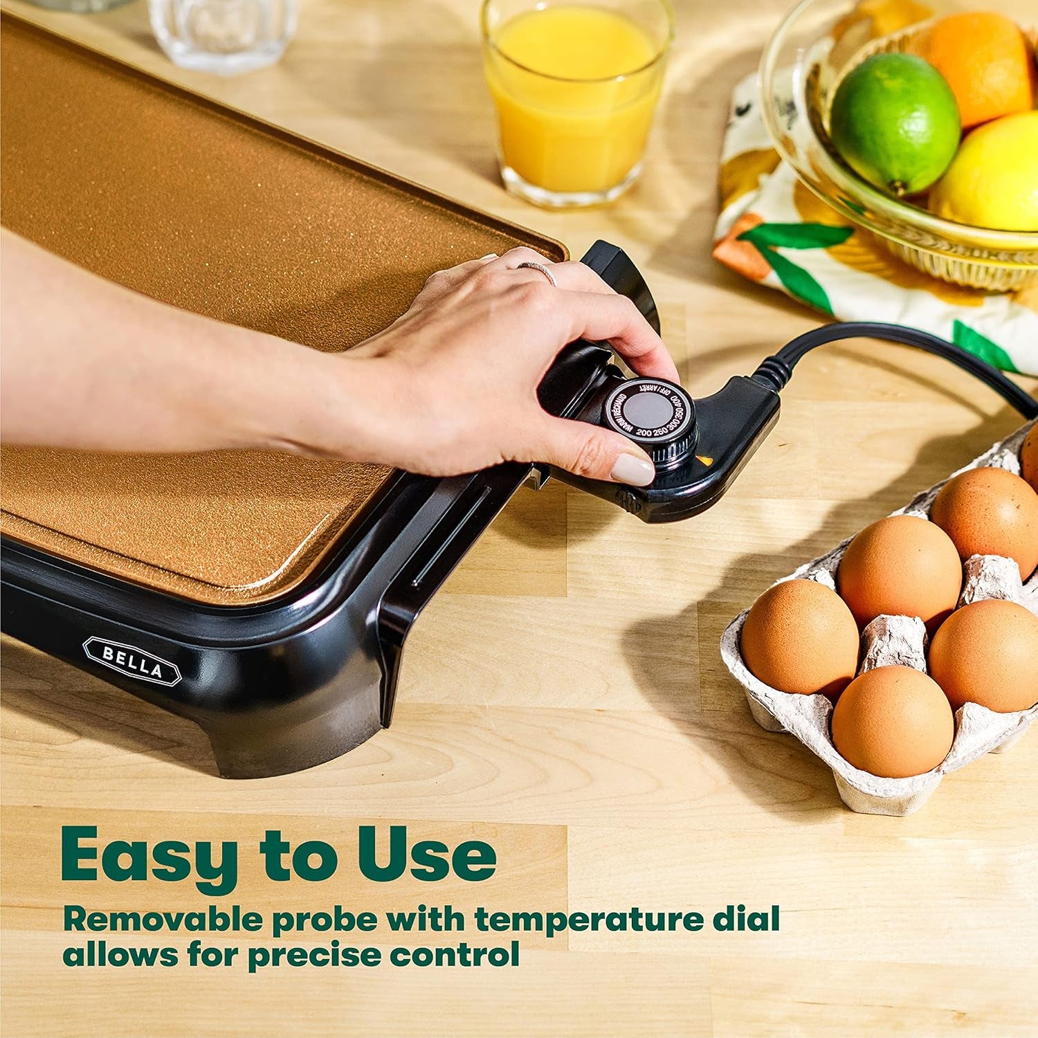 BELLA Griddle Ceramic Copper TI, Healthy-Eco Non-Stick Coating, Hassle-Free Clean Up, Large Submersible Cooking Surface, 10" X 16", Copper/Black