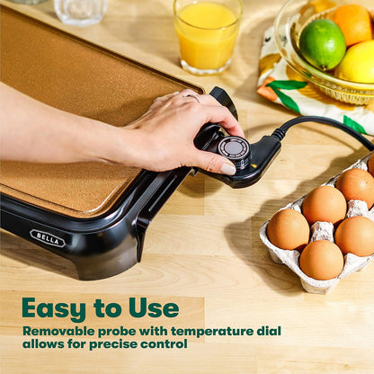 BELLA Griddle Ceramic Copper TI, Healthy-Eco Non-Stick Coating, Hassle-Free Clean Up, Large Submersible Cooking Surface, 10" X 16", Copper/Black