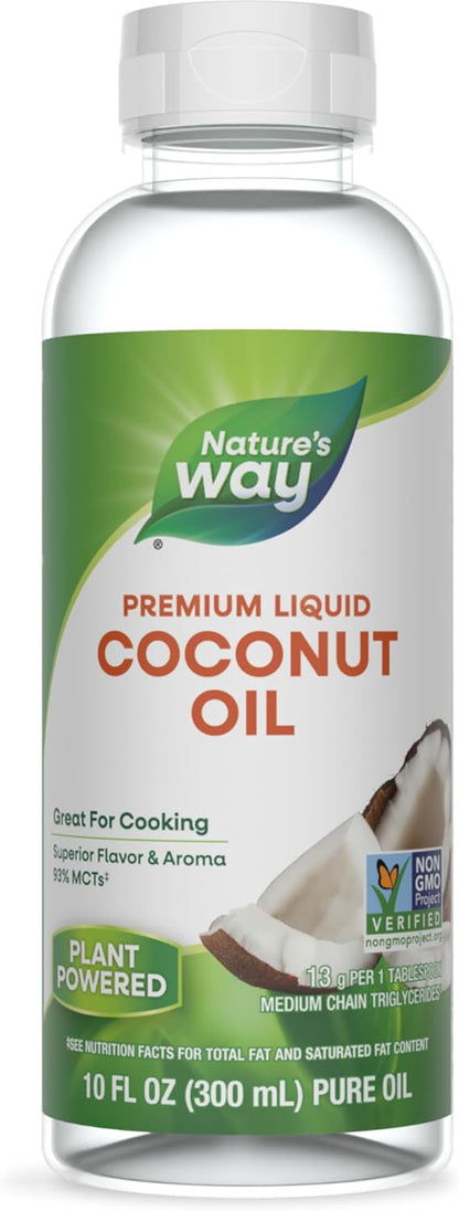 Nature'S Way Liquid Coconut Oil, Superior Flavor and Aroma, Hexane Free, Stays Liquid, Non-Gmo Project Verified, 10 Fl Oz (Packaging May Vary)
