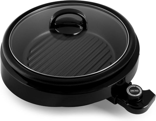 Aroma Housewares ASP-137B 3-Quart/10-Inch 3-In-1 Super Pot with Grill Plate, Black