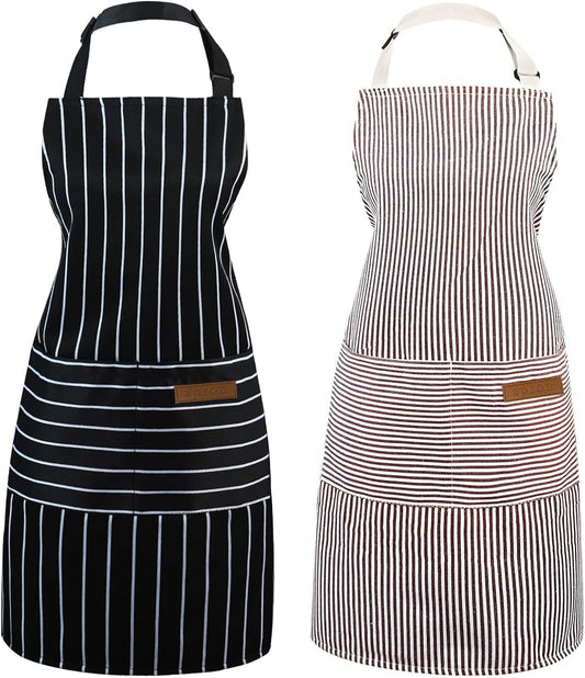 2 Pack Apron - Unisex, Adjustable Bib Kitchen Apron, Cooking Apron, Aprons for Women Men with Pockets, Chef Aprons
